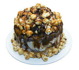 Ice Cream Cake With Popcorn and Toffee Sauce