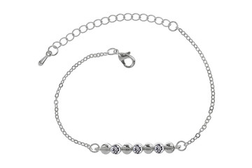 Silver bracelet with three diamonds, isolated on white background, clipping path included