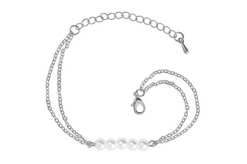 Silver bracelet with five big pearls, isolated on white backgrou