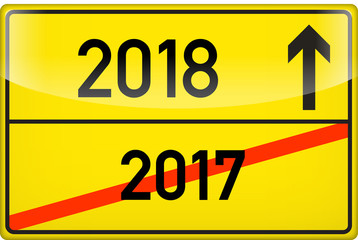 Obraz premium Ortsschild Jahreswechsel 2018