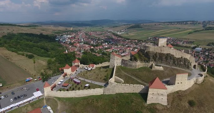 Rupea medieval fortress in Transylvania aerial video from a drone