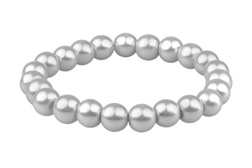 Obraz premium Silver elastic bracelet made of medium pearl-like beads, isolated on white background, clipping path included