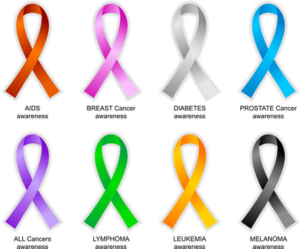 Collection of awareness ribbons of different color