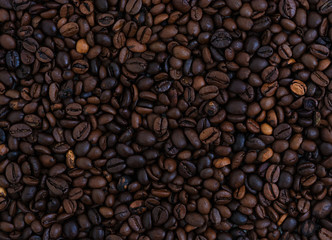 Mixture of different kinds of coffee beans. Coffee background
