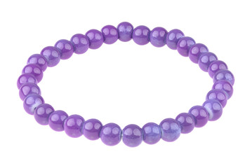 Purple elastic bracelet made of small pearl-like round beads, isolated on white background, clipping path included
