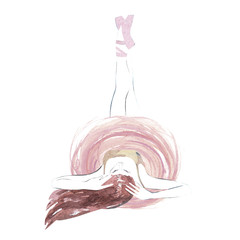Watercolor ballerina hand painted with word Ballet. Dancer illustration