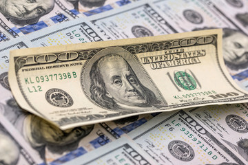 money 100 american hundred dollar bills for background.