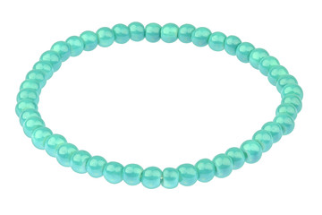 Turquoise elastic bracelet made of very small pearl-like round beads, isolated on white background, clipping path included
