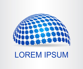 Stylized spherical surface with shapes of stars. Template for logo.