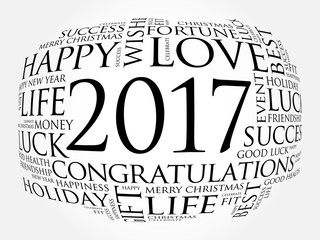 Fototapeta premium 2017 year greeting word cloud collage, Happy New Year celebration greeting card