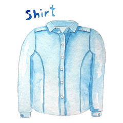 Blue shirt. Hand drawn watercolor illustration.