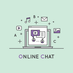 Vector Icon Style Illustration of Internet Communication Process Using Chat, Sending Messages and E-mails to Users