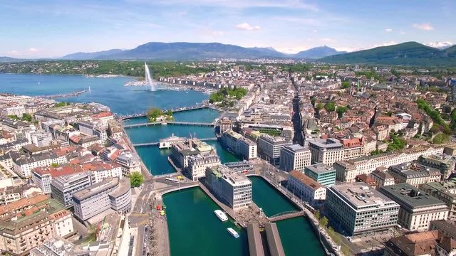 4K Aerial footage of Geneva city  in Switzerland -UHD