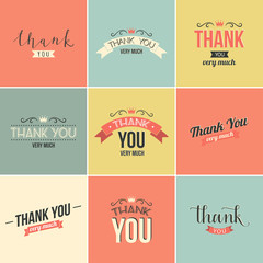 Collection of thank you typography designs. Vector illustration.