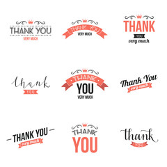 Collection of thank you typography designs. Vector illustration.