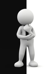 omino 3d indeciso con sfondo bianco nero