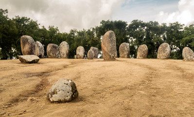 Almendres Cromlech in Evora. It is one of the most important megalithic monuments of the Iberian...