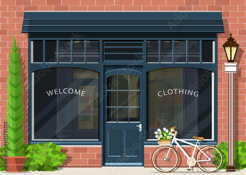 Graphic Fashion Shop Facade Stylish Street Store Exterior Design Flat Style Vector Illustration Graphic Fashion Shop Facade Stylish Street Store Exterior Design Flat Style Vector Illustration