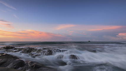 The beautiful scenery of the dusk in Kudat Sabah Borneo. Long exposure photograph with grain. Image contain certain grain or noise and soft focus.