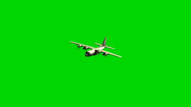Lockheed military transport aircraft in flight on green screen