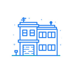Vector illustration of flat line home icon. Graphic design concept of house rent. Use in Web Project and Applications. Blue outline isolated object.