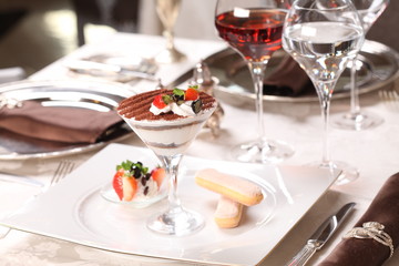 Fine dining - creamy white and chocolate dessert