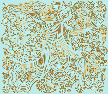 Indian Gold Pattern On A Mint Background. Vector