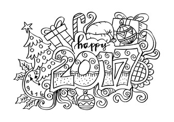 Happy New Year 2017 celebration number in zentangle style.