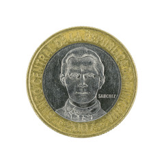 five Dominican pesos coin (2007) isolated on white background