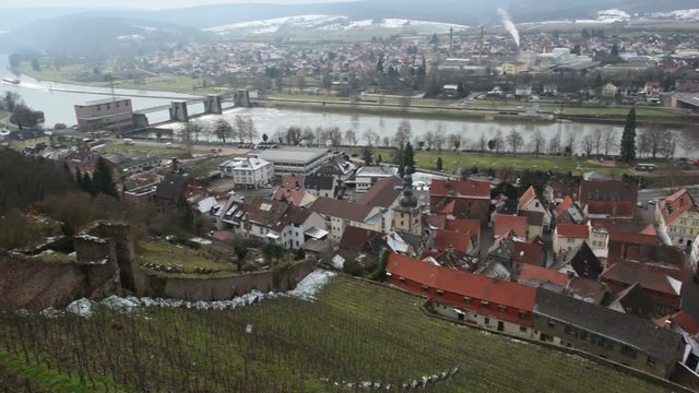10936 pan shot over Klingenberg am Main - Germany
