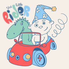 Little teddy bear racer with a Dragon. Vector illustration