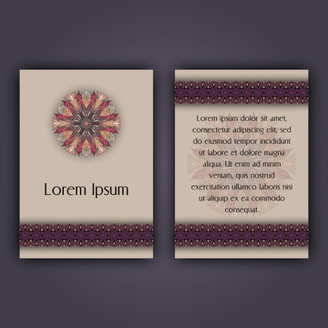 Invitation card design template. Vintage decorative elements with mandala, delicate floral pattern.