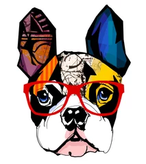 Gardinen Porträt der französischen Bulldogge mit Sonnenbrille © Isaxar