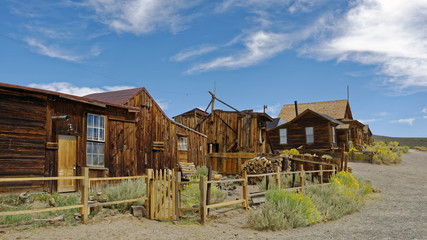 Abandoned dwellings in the 19th Century gold mining ghost town of Bodie, California, a State Historic Park