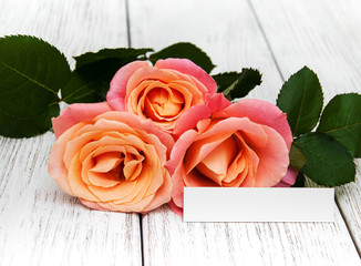 Pink roses and greeting card