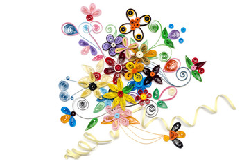 quilling paper flower designs isolated on white