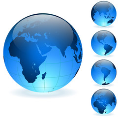 Blue Earth globes vector set isolated on white background.