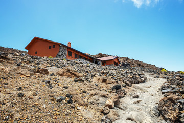 View of a hostel on the slope of El Teide Volcano, Tenerife, Spain