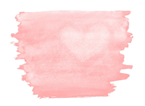 A fragment of a pale pink watercolor background with the light silhouette of the heart