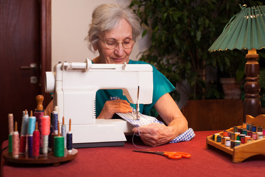 Elderly Woman Sewing