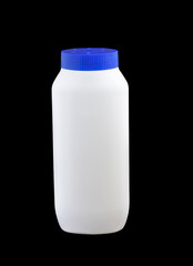 Blank Plastic bottle for talcum powder on isolated black backgro