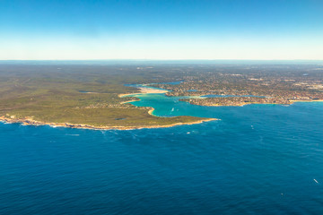 Aerial view of Bate Bay located south of Sydney, New South Wales, in eastern Australia. The bay is south of the Kurnell peninsula and its foreshore makes up the beaches of Cronulla. 