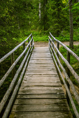 Obraz premium A beautiful wooden bridge in forest of Finland