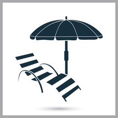 Beach chair and umbrella icon. Simple design for web and mobile