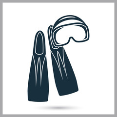 Snorkeling mask and flippers icon. Simple design for web and mobile