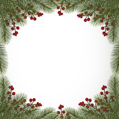 Fototapeta na wymiar Winter background with fir branches and berries border