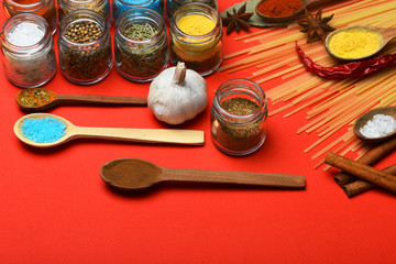 spicy fragrant spices in spoons