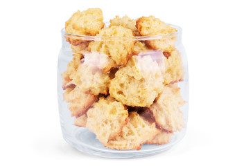 Jar full of chocolate chip cookies isolated on white background