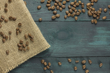 Coffee grains forming a frame with copyspace