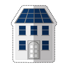 building with panel solar silhouette isolated icon vector illustration design